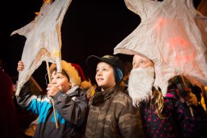Children lead a lantern parade at the Padstow Christmas Festival.