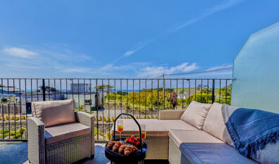 Balcony at No 2 Treglos, Constantine Bay with the view towards the coast.